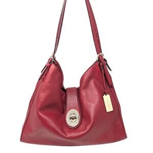 Coach Carlyle Red Leather Shoulder Bag Hobo Turnlock Gold Hardware Large Tote